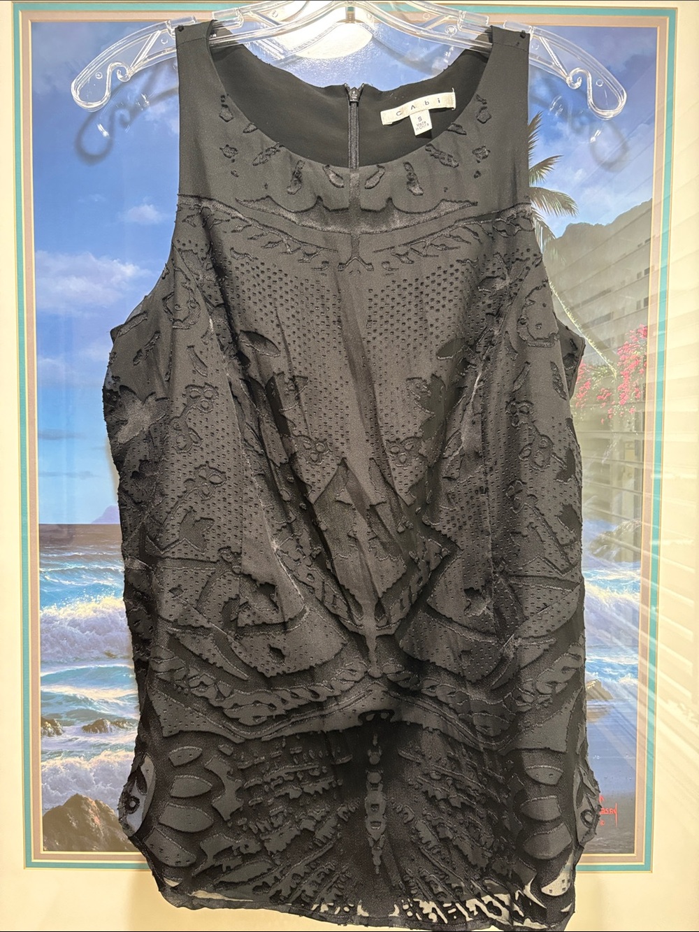 CAbi Black Textured Cutout Tank Top